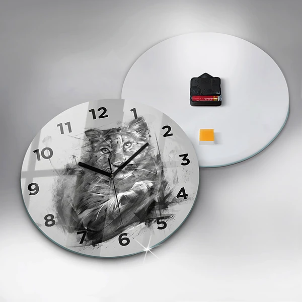 Wanduhr glas rund Gemalter Löwe