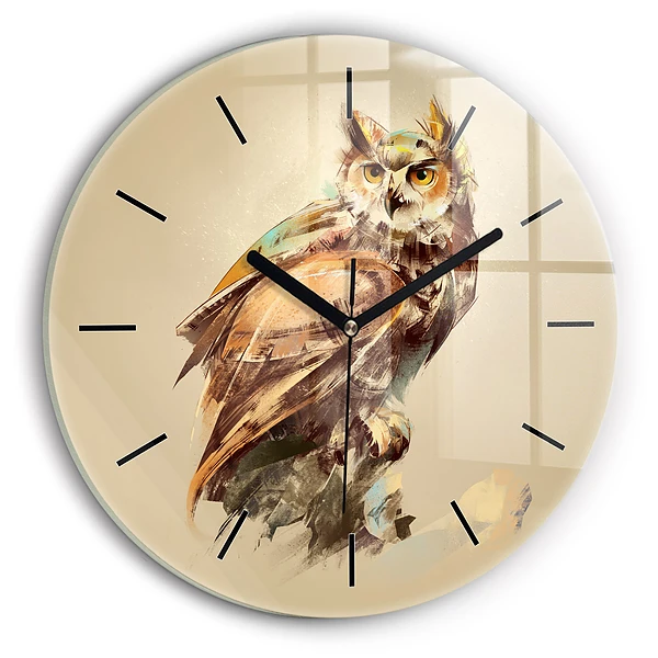 Wanduhr glas rund Eule - ein Zeichen der Weisheit