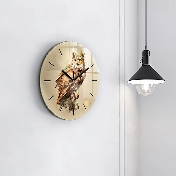 Wanduhr glas rund Eule - ein Zeichen der Weisheit