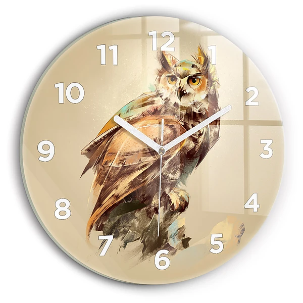 Wanduhr glas rund Eule - ein Zeichen der Weisheit