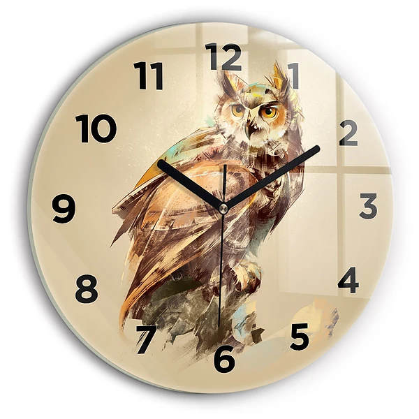 Wanduhr glas rund Eule - ein Zeichen der Weisheit