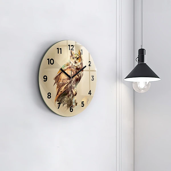 Wanduhr glas rund Eule - ein Zeichen der Weisheit