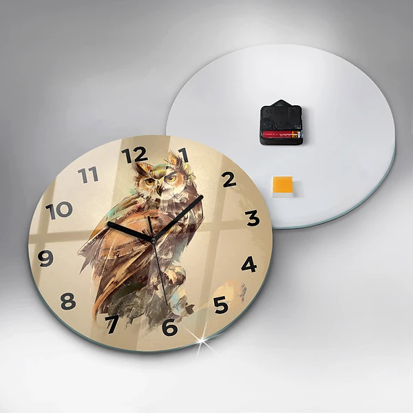 Wanduhr glas rund Eule - ein Zeichen der Weisheit