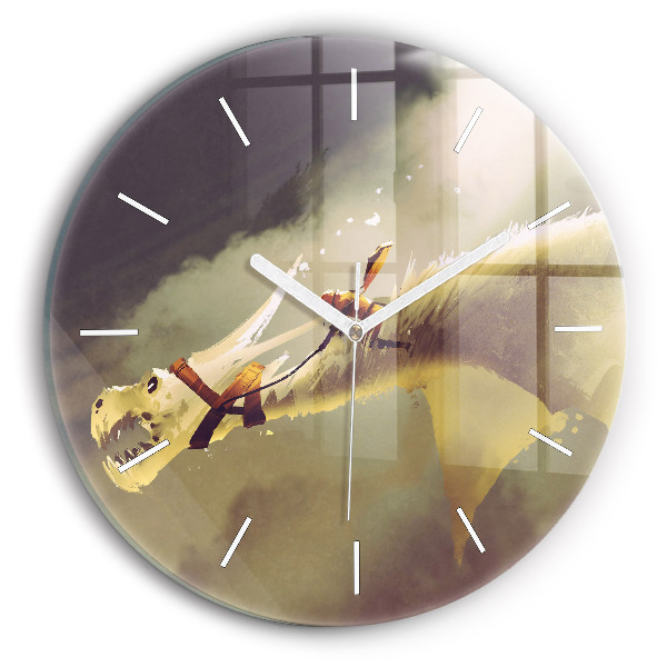 Wanduhr rund Illustration eines Drachenreiters