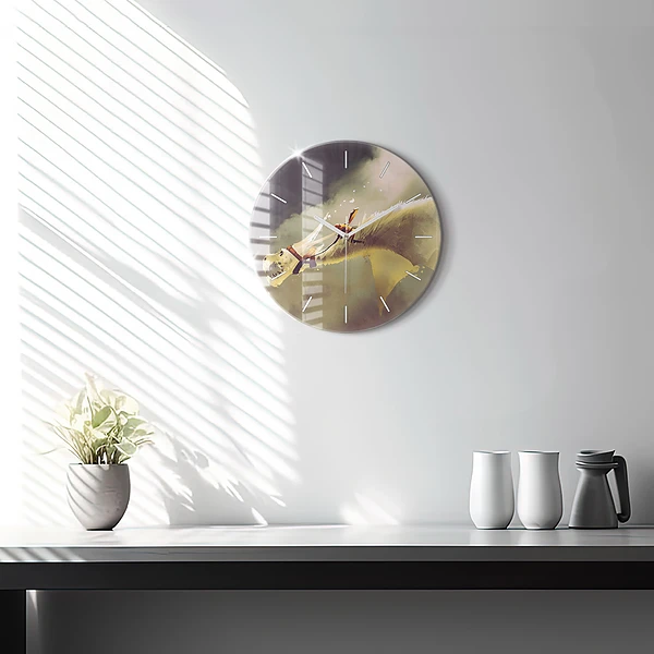 Wanduhr rund Illustration eines Drachenreiters