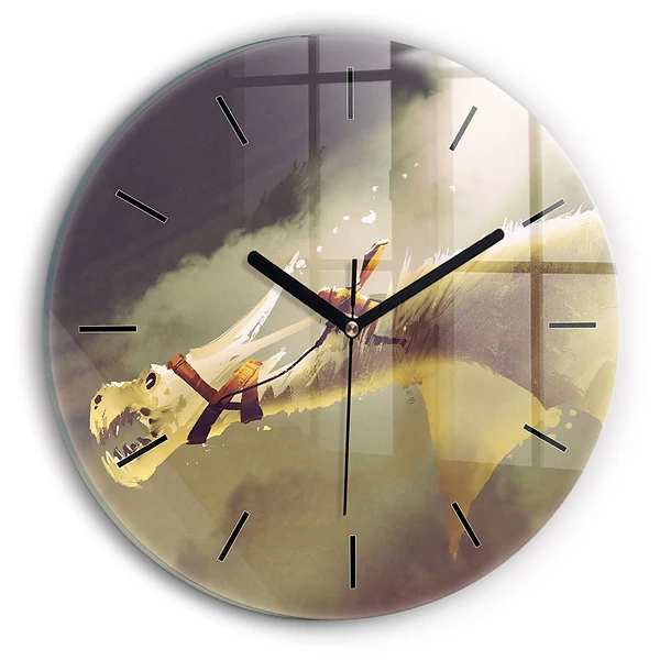 Wanduhr rund Illustration eines Drachenreiters