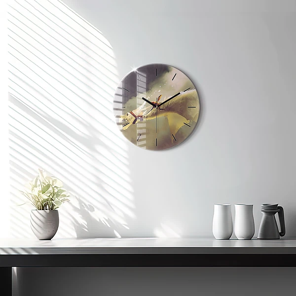 Wanduhr rund Illustration eines Drachenreiters
