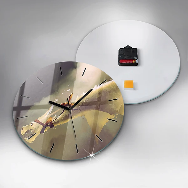 Wanduhr rund Illustration eines Drachenreiters