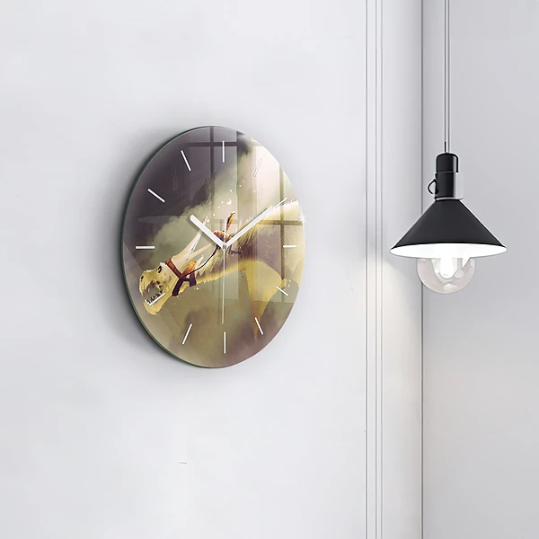 Wanduhr rund Illustration eines Drachenreiters