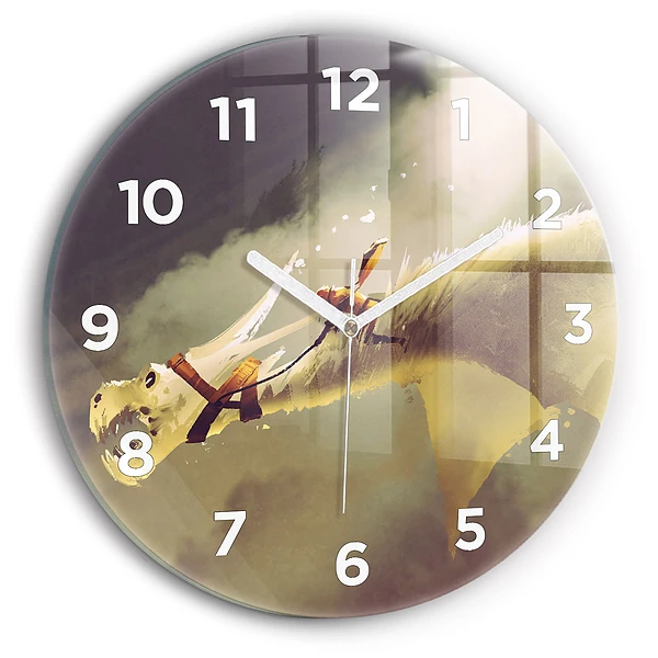 Wanduhr rund Illustration eines Drachenreiters