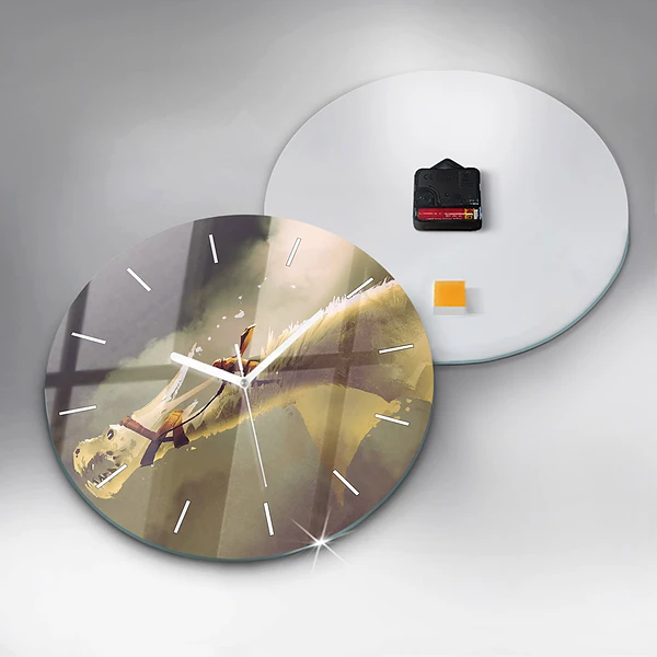 Wanduhr rund Illustration eines Drachenreiters