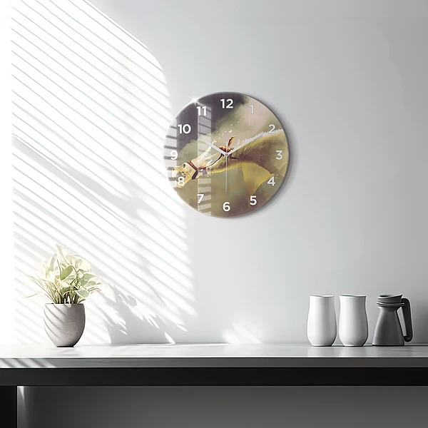 Wanduhr rund Illustration eines Drachenreiters
