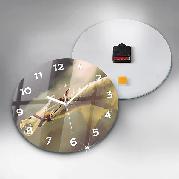 Wanduhr rund Illustration eines Drachenreiters
