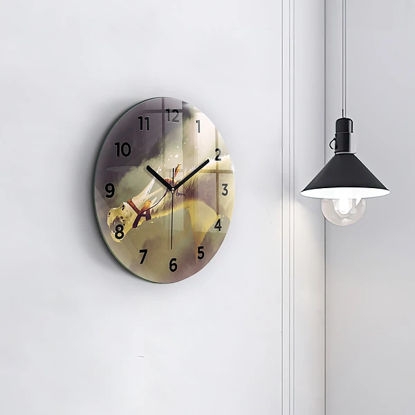 Wanduhr rund Illustration eines Drachenreiters