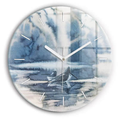 Wanduhr glas rund Winter See Boot