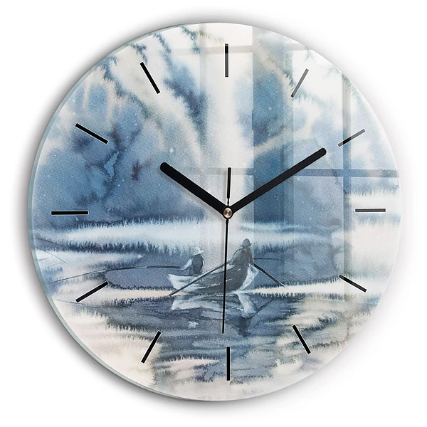 Wanduhr glas rund Winter See Boot