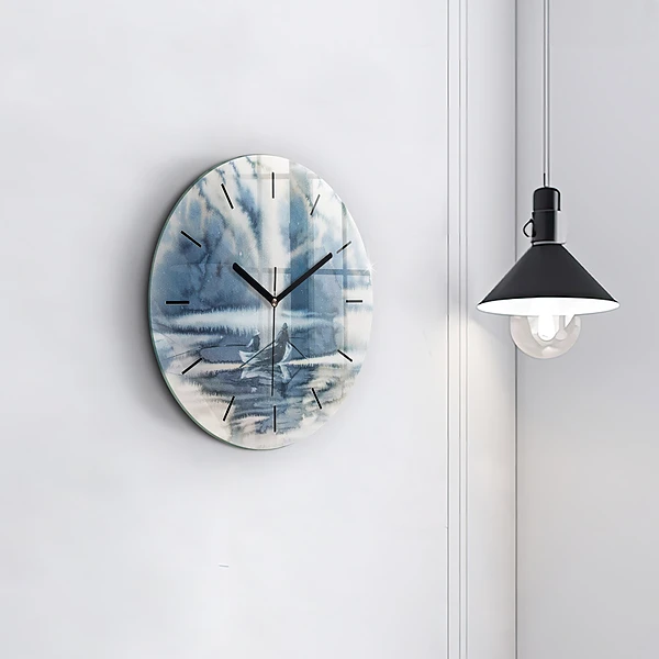 Wanduhr glas rund Winter See Boot