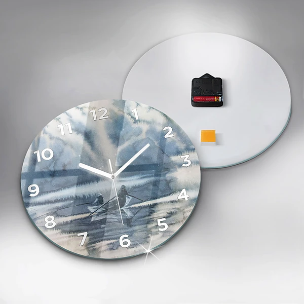 Wanduhr glas rund Winter See Boot