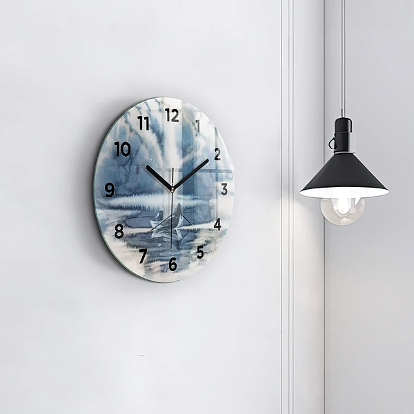 Wanduhr glas rund Winter See Boot