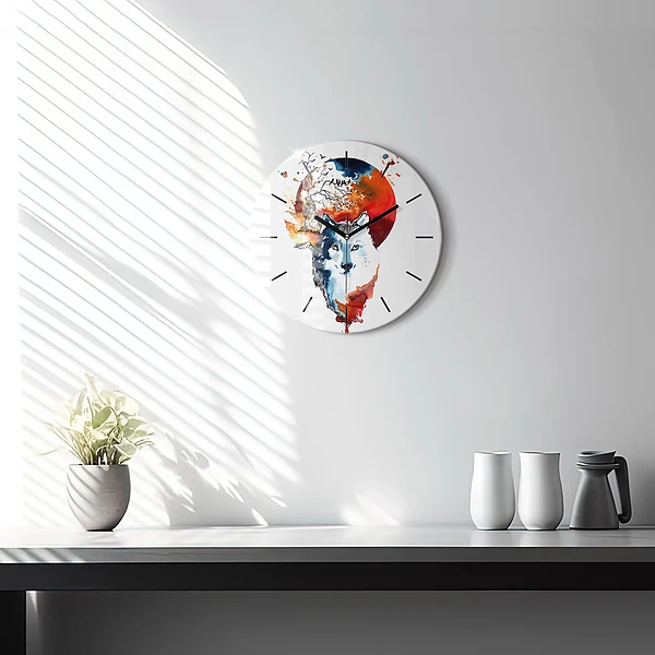 Wanduhr rund Werwolf Vollmond und Luna