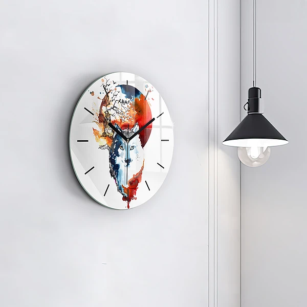 Wanduhr rund Werwolf Vollmond und Luna