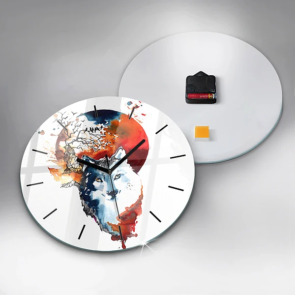 Wanduhr rund Werwolf Vollmond und Luna