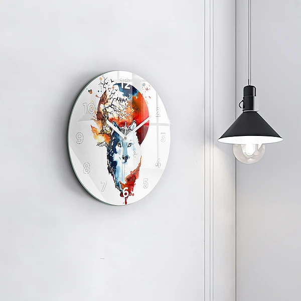 Wanduhr rund Werwolf Vollmond und Luna