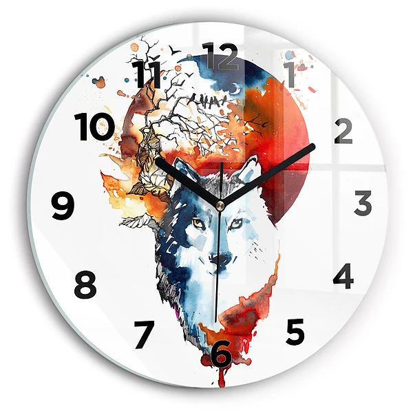 Wanduhr rund Werwolf Vollmond und Luna