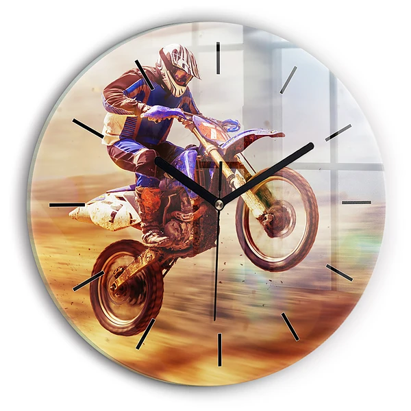 Wanduhr glas rund Enduro-Motocross