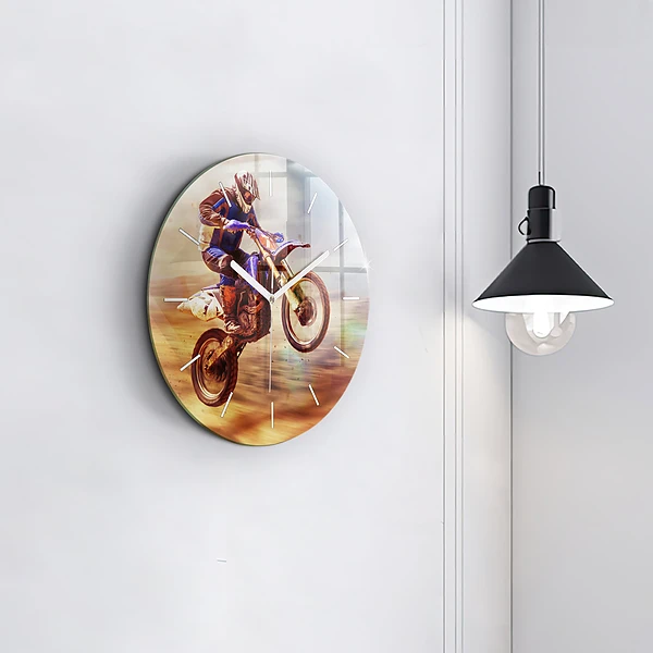 Wanduhr glas rund Enduro-Motocross