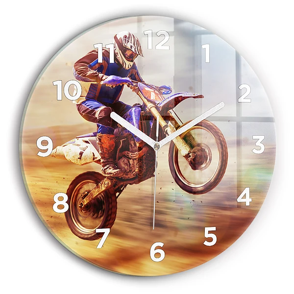 Wanduhr glas rund Enduro-Motocross