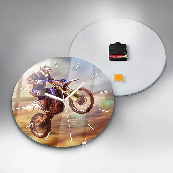 Wanduhr glas rund Enduro-Motocross