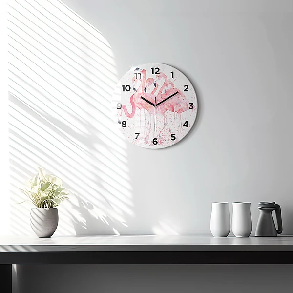 Wanduhr rund mit motiv Flamingo-Cluster