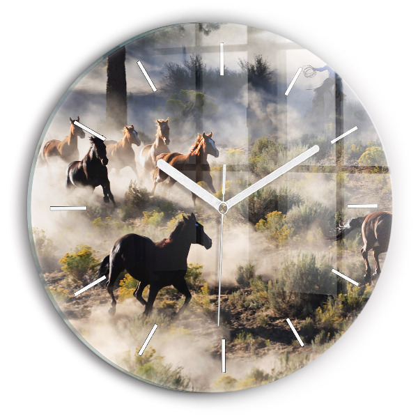 Wanduhr rund mit motiv Herde von rasenden Pferden
