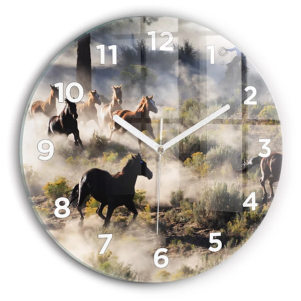 Wanduhr rund mit motiv Herde von rasenden Pferden
