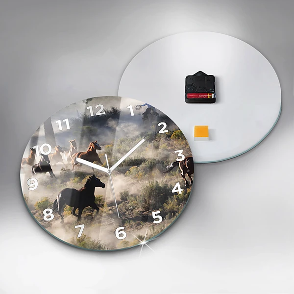 Wanduhr rund mit motiv Herde von rasenden Pferden