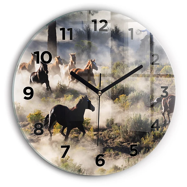 Wanduhr rund mit motiv Herde von rasenden Pferden