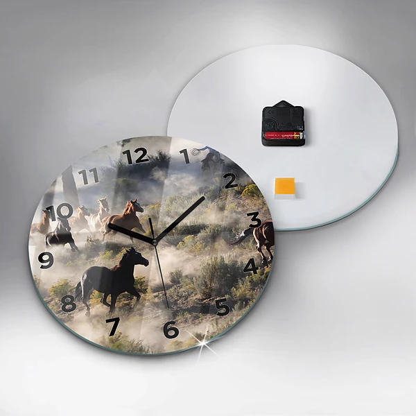 Wanduhr rund mit motiv Herde von rasenden Pferden