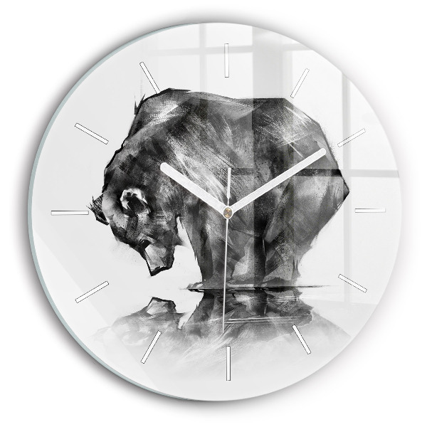 Wanduhr glas rund Zeichnung Bär