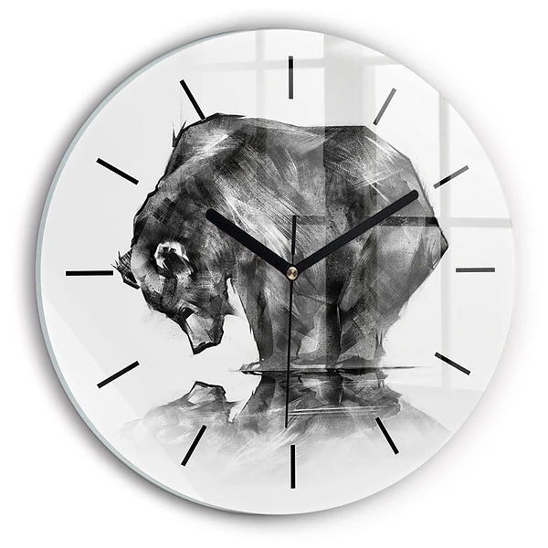 Wanduhr glas rund Zeichnung Bär
