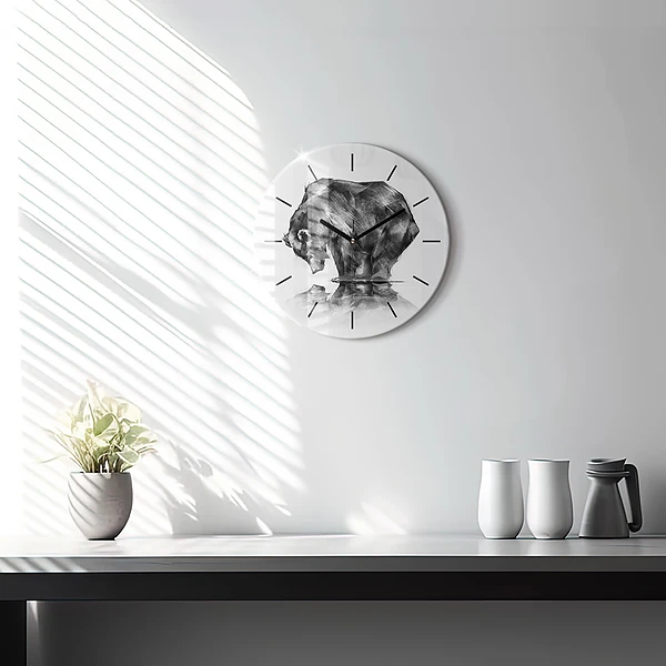Wanduhr glas rund Zeichnung Bär