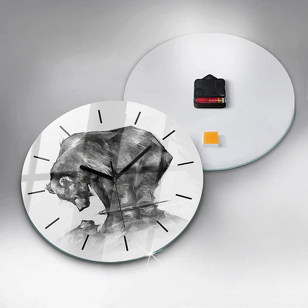 Wanduhr glas rund Zeichnung Bär