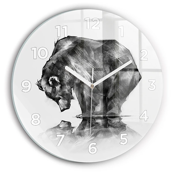 Wanduhr glas rund Zeichnung Bär
