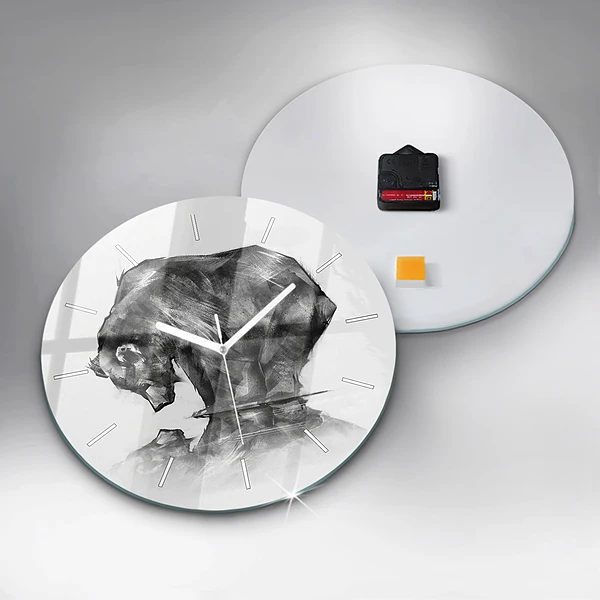 Wanduhr glas rund Zeichnung Bär