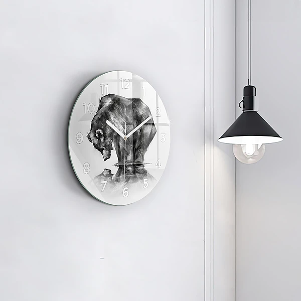 Wanduhr glas rund Zeichnung Bär