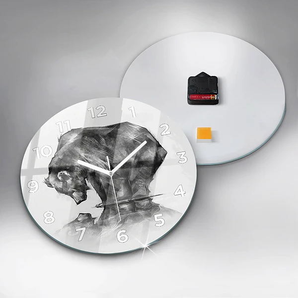 Wanduhr glas rund Zeichnung Bär