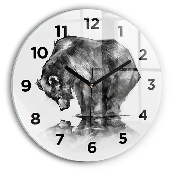 Wanduhr glas rund Zeichnung Bär