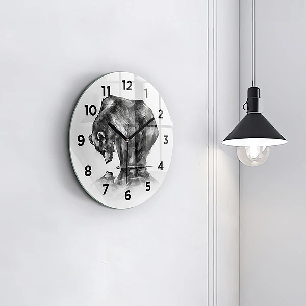 Wanduhr glas rund Zeichnung Bär