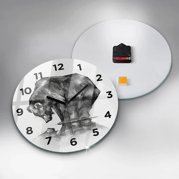 Wanduhr glas rund Zeichnung Bär
