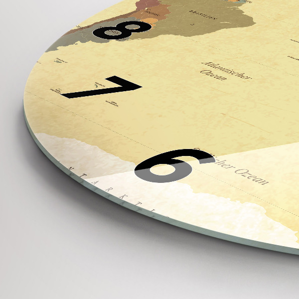 Wanduhr rund Weltkarte im Vintage-Stil